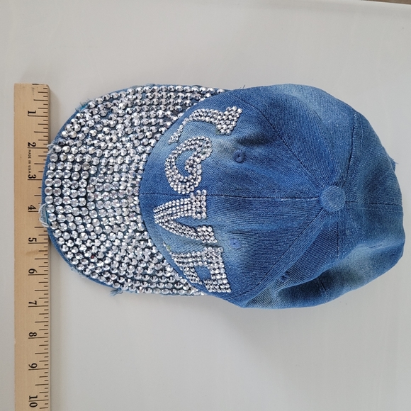 LOVE Denim & Rhinestones Classic Distressed Baseball Cap Unisex Adult - Picture 9 of 9